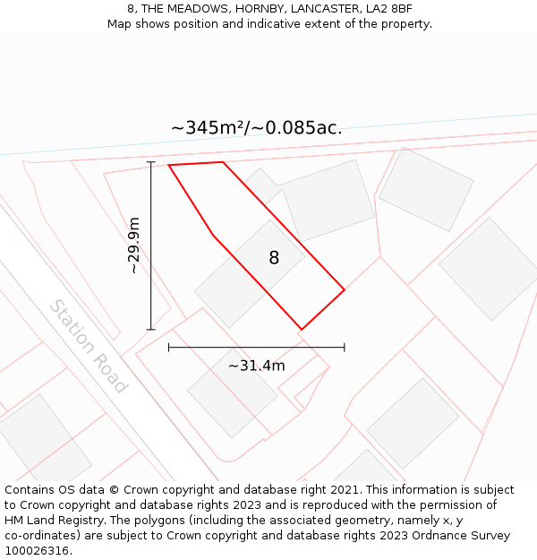 8, THE MEADOWS, HORNBY, LANCASTER, LA2 8BF: Plot and title map