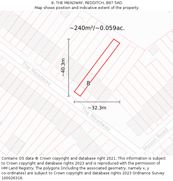 8, THE MEADWAY, REDDITCH, B97 5AD: Plot and title map