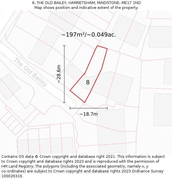 8, THE OLD BAILEY, HARRIETSHAM, MAIDSTONE, ME17 1ND: Plot and title map