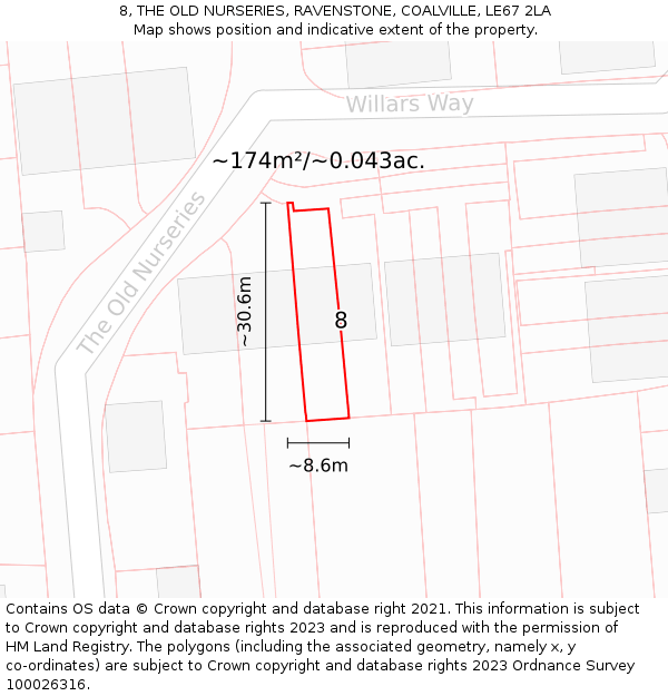8, THE OLD NURSERIES, RAVENSTONE, COALVILLE, LE67 2LA: Plot and title map