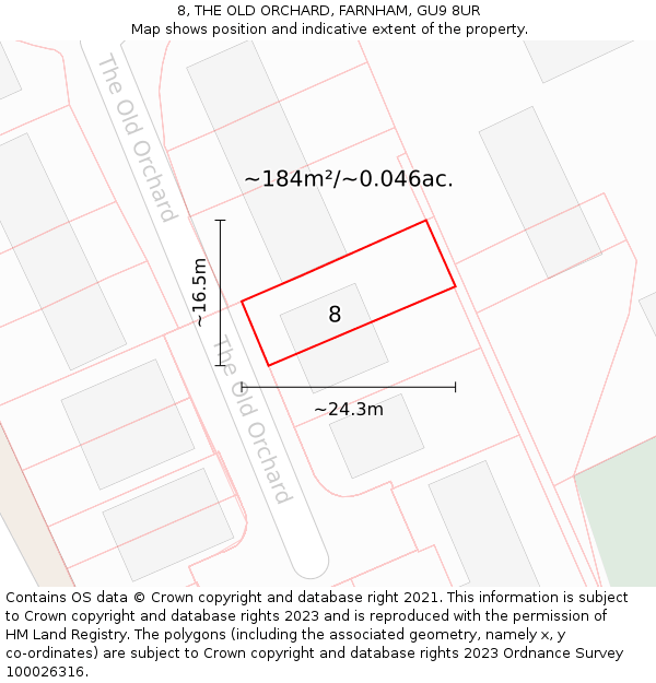 8, THE OLD ORCHARD, FARNHAM, GU9 8UR: Plot and title map