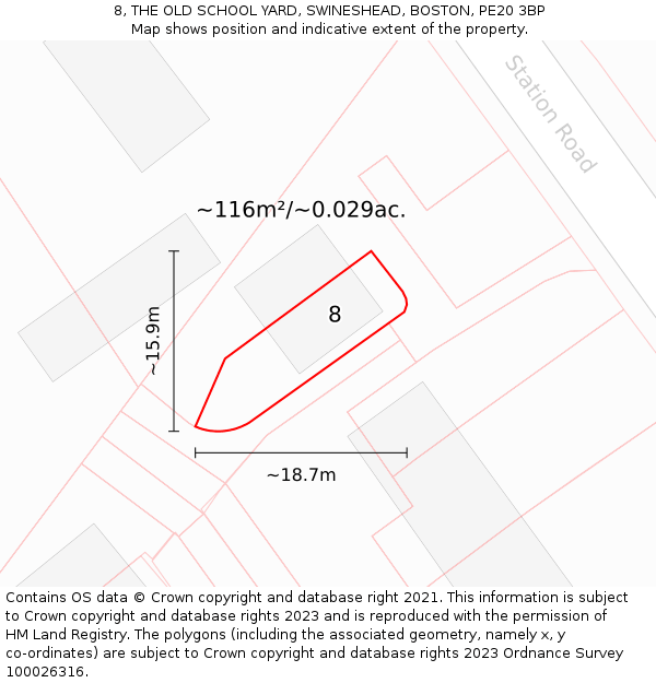 8, THE OLD SCHOOL YARD, SWINESHEAD, BOSTON, PE20 3BP: Plot and title map