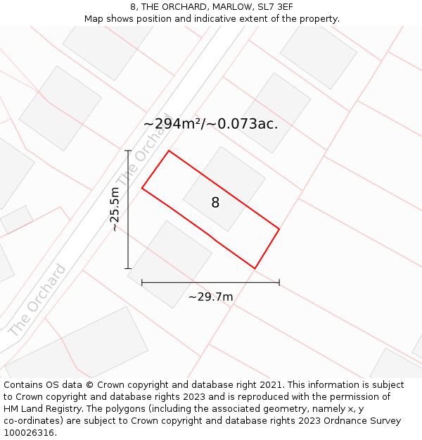 8, THE ORCHARD, MARLOW, SL7 3EF: Plot and title map