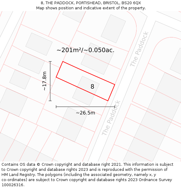 8, THE PADDOCK, PORTISHEAD, BRISTOL, BS20 6QX: Plot and title map