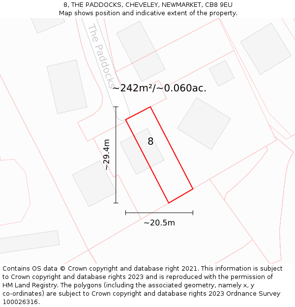 8, THE PADDOCKS, CHEVELEY, NEWMARKET, CB8 9EU: Plot and title map