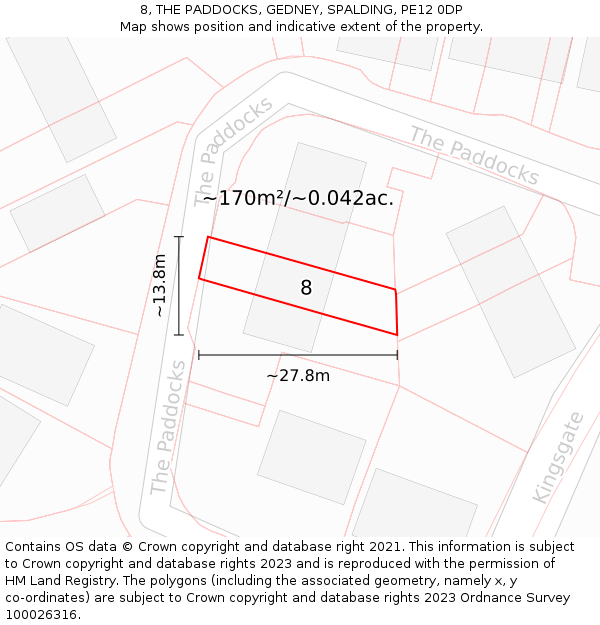 8, THE PADDOCKS, GEDNEY, SPALDING, PE12 0DP: Plot and title map