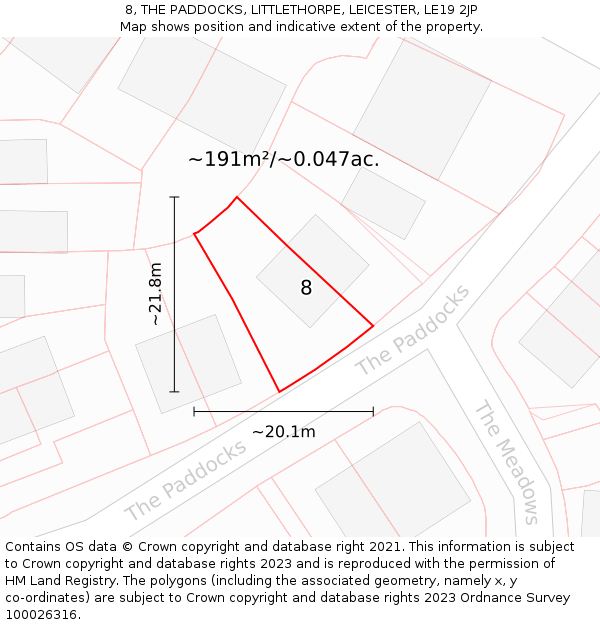 8, THE PADDOCKS, LITTLETHORPE, LEICESTER, LE19 2JP: Plot and title map