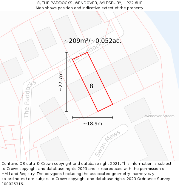 8, THE PADDOCKS, WENDOVER, AYLESBURY, HP22 6HE: Plot and title map
