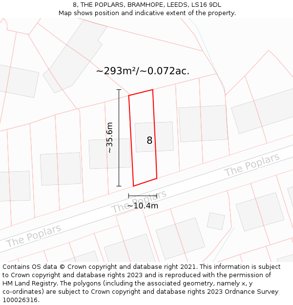 8, THE POPLARS, BRAMHOPE, LEEDS, LS16 9DL: Plot and title map