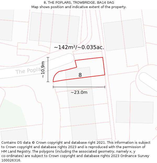 8, THE POPLARS, TROWBRIDGE, BA14 0AG: Plot and title map