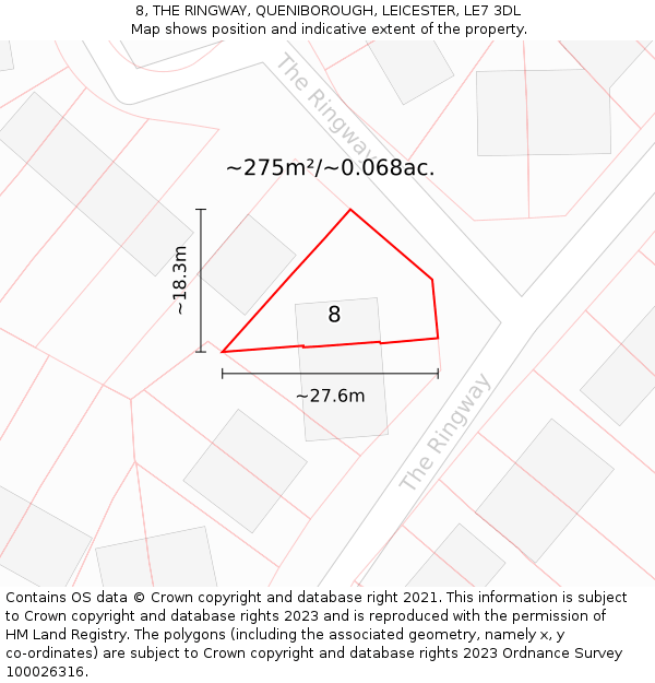8, THE RINGWAY, QUENIBOROUGH, LEICESTER, LE7 3DL: Plot and title map