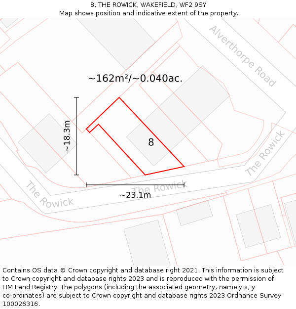 8, THE ROWICK, WAKEFIELD, WF2 9SY: Plot and title map