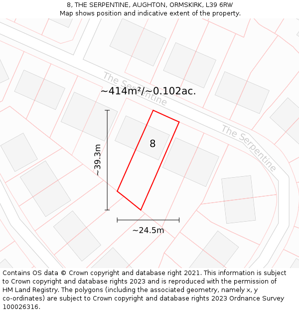 8, THE SERPENTINE, AUGHTON, ORMSKIRK, L39 6RW: Plot and title map