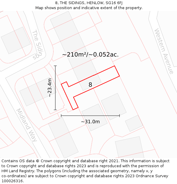 8, THE SIDINGS, HENLOW, SG16 6FJ: Plot and title map