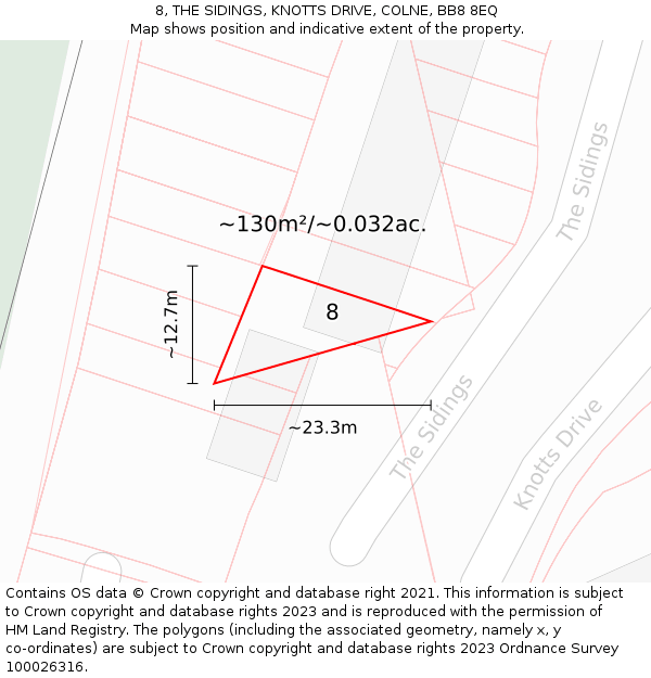 8, THE SIDINGS, KNOTTS DRIVE, COLNE, BB8 8EQ: Plot and title map