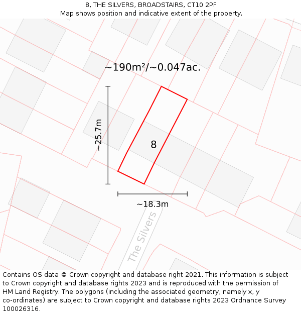 8, THE SILVERS, BROADSTAIRS, CT10 2PF: Plot and title map