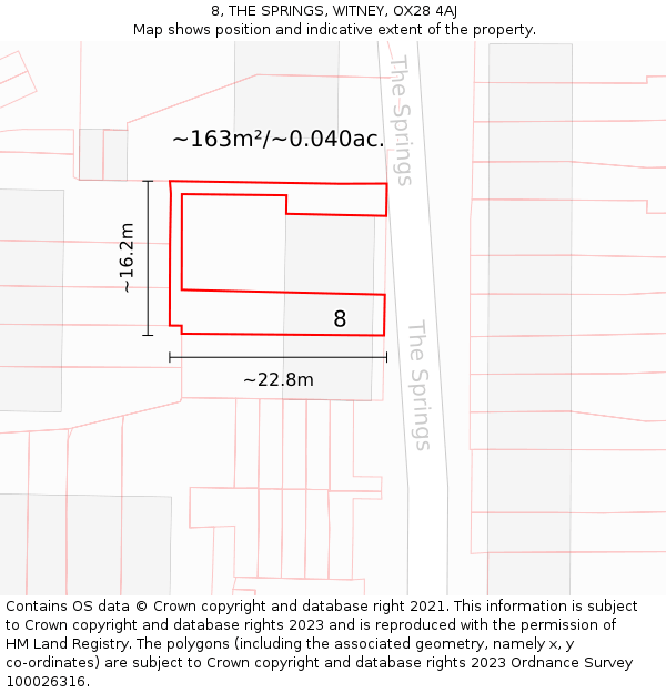 8, THE SPRINGS, WITNEY, OX28 4AJ: Plot and title map