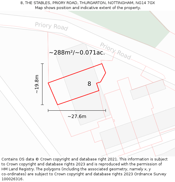 8, THE STABLES, PRIORY ROAD, THURGARTON, NOTTINGHAM, NG14 7GX: Plot and title map