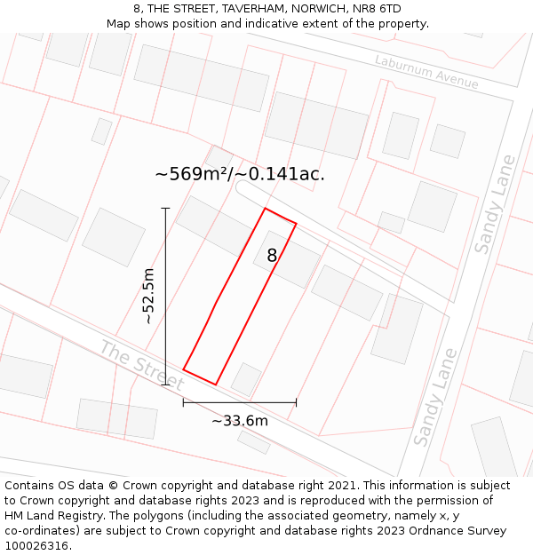 8, THE STREET, TAVERHAM, NORWICH, NR8 6TD: Plot and title map