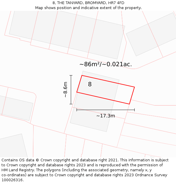 8, THE TANYARD, BROMYARD, HR7 4FD: Plot and title map
