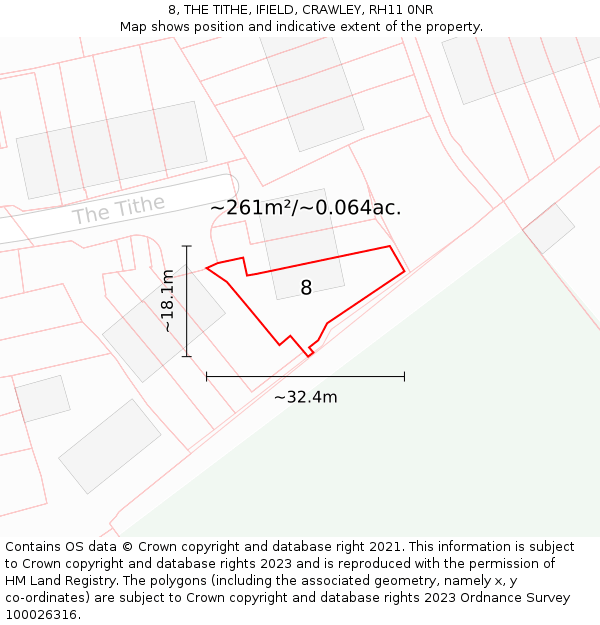 8, THE TITHE, IFIELD, CRAWLEY, RH11 0NR: Plot and title map