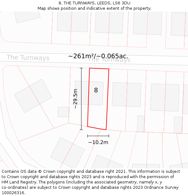 8, THE TURNWAYS, LEEDS, LS6 3DU: Plot and title map