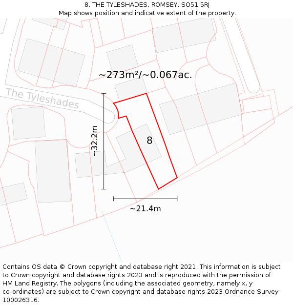 8, THE TYLESHADES, ROMSEY, SO51 5RJ: Plot and title map