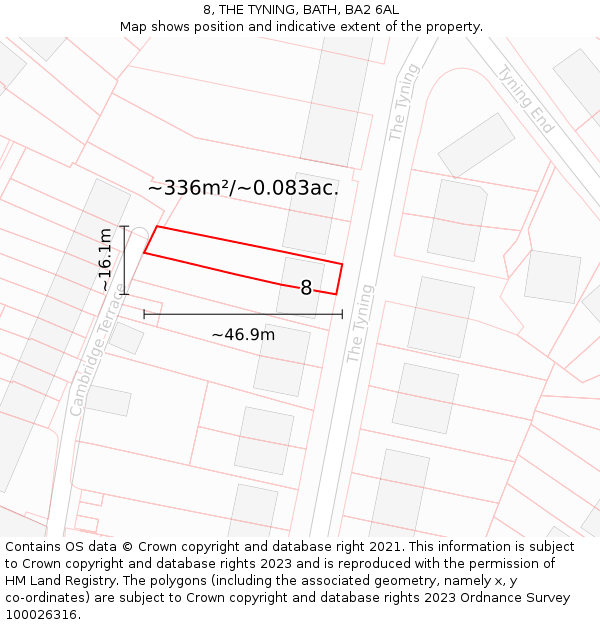8, THE TYNING, BATH, BA2 6AL: Plot and title map