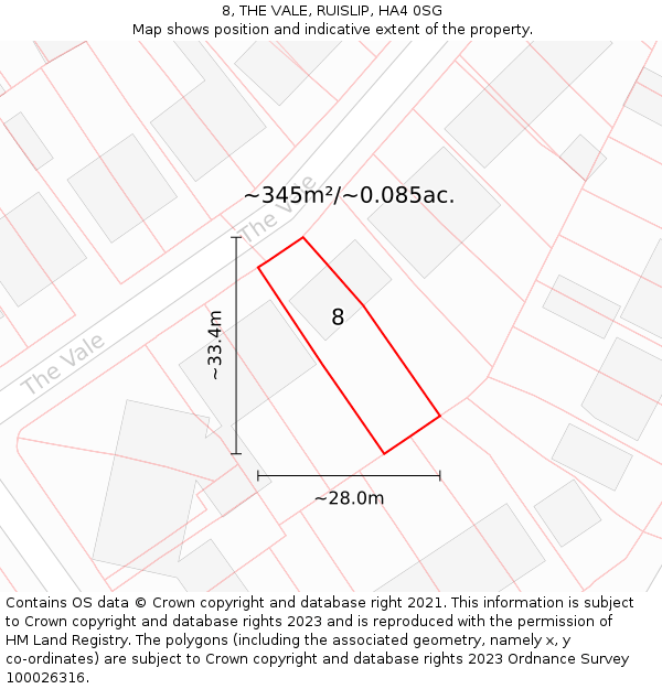 8, THE VALE, RUISLIP, HA4 0SG: Plot and title map