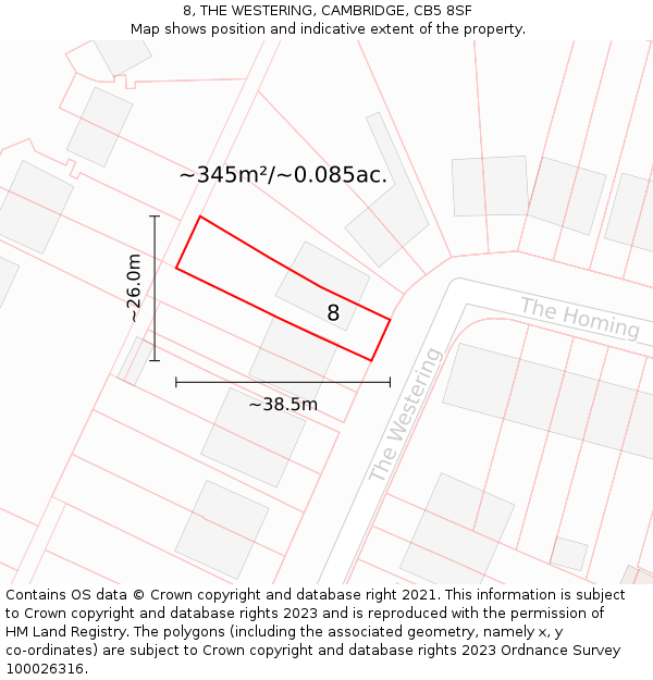8, THE WESTERING, CAMBRIDGE, CB5 8SF: Plot and title map