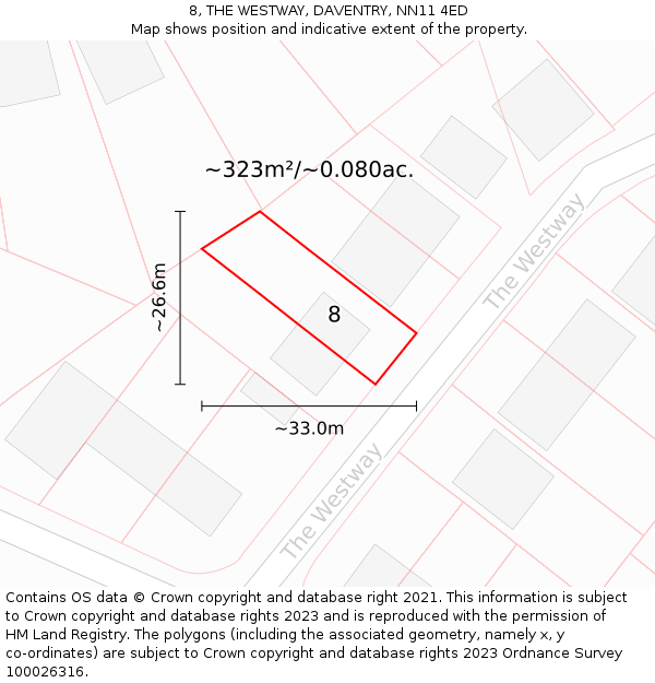 8, THE WESTWAY, DAVENTRY, NN11 4ED: Plot and title map
