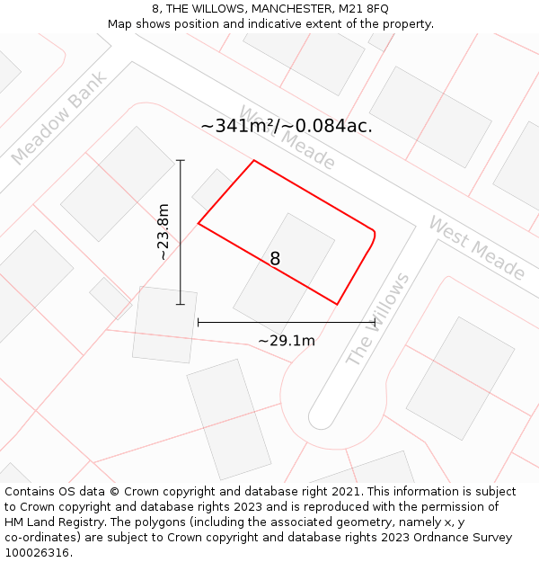 8, THE WILLOWS, MANCHESTER, M21 8FQ: Plot and title map