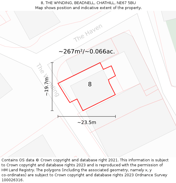 8, THE WYNDING, BEADNELL, CHATHILL, NE67 5BU: Plot and title map