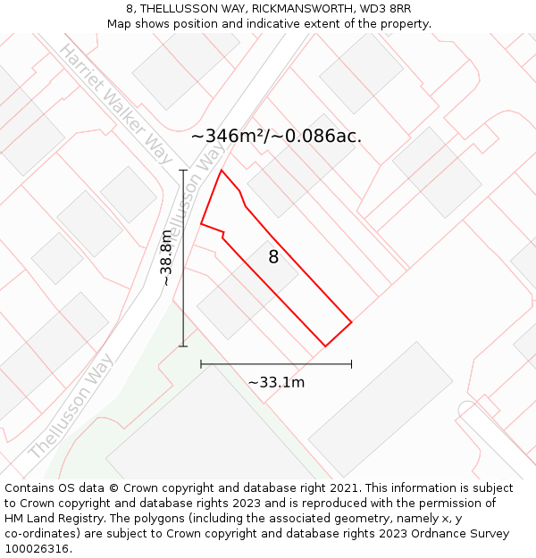 8, THELLUSSON WAY, RICKMANSWORTH, WD3 8RR: Plot and title map