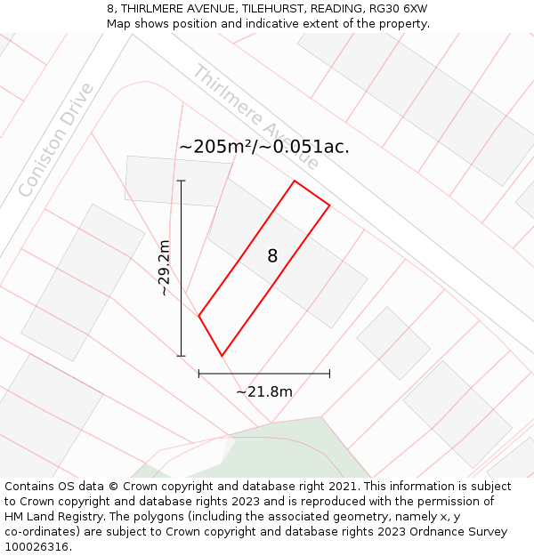 8, THIRLMERE AVENUE, TILEHURST, READING, RG30 6XW: Plot and title map