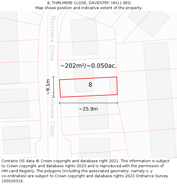 8, THIRLMERE CLOSE, DAVENTRY, NN11 9EG: Plot and title map