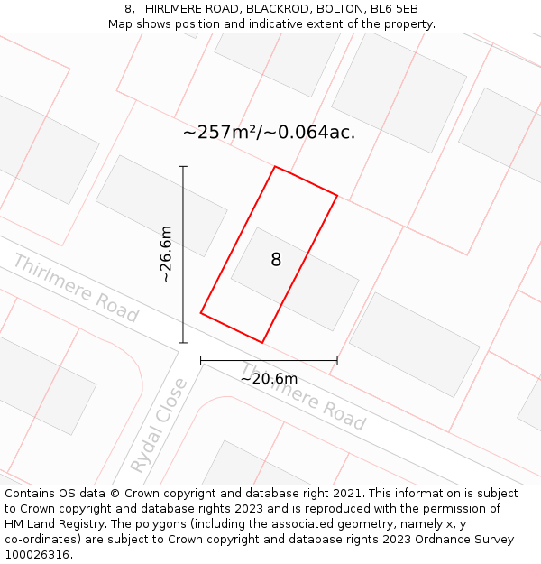 8, THIRLMERE ROAD, BLACKROD, BOLTON, BL6 5EB: Plot and title map