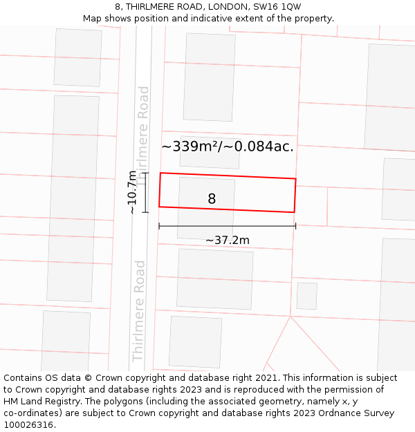 8, THIRLMERE ROAD, LONDON, SW16 1QW: Plot and title map