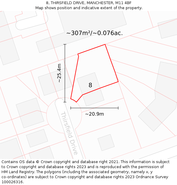 8, THIRSFIELD DRIVE, MANCHESTER, M11 4BF: Plot and title map