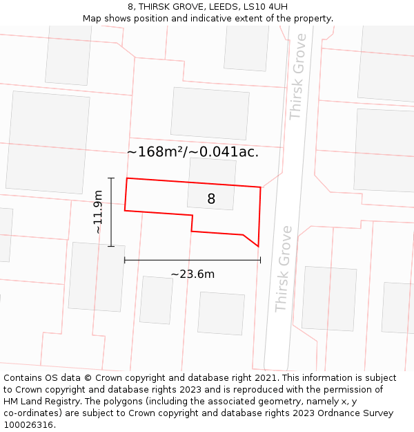 8, THIRSK GROVE, LEEDS, LS10 4UH: Plot and title map