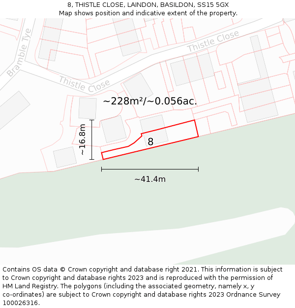 8, THISTLE CLOSE, LAINDON, BASILDON, SS15 5GX: Plot and title map