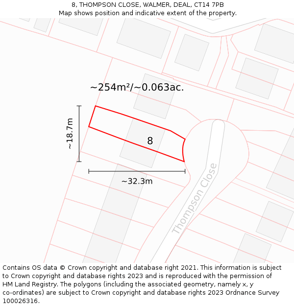 8, THOMPSON CLOSE, WALMER, DEAL, CT14 7PB: Plot and title map