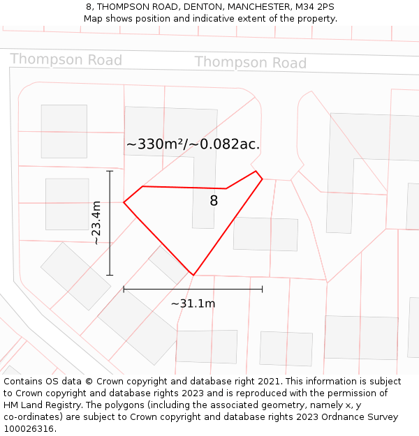 8, THOMPSON ROAD, DENTON, MANCHESTER, M34 2PS: Plot and title map