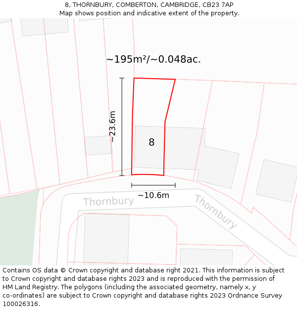 8, THORNBURY, COMBERTON, CAMBRIDGE, CB23 7AP: Plot and title map