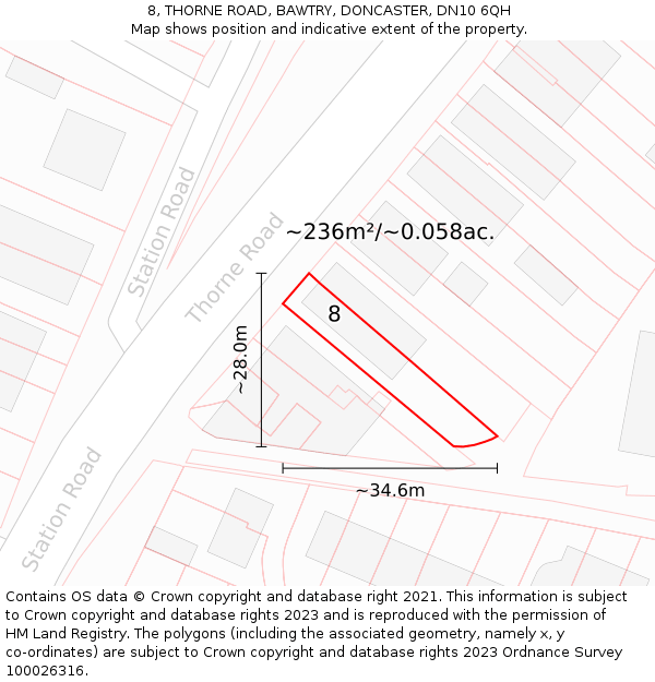 8, THORNE ROAD, BAWTRY, DONCASTER, DN10 6QH: Plot and title map