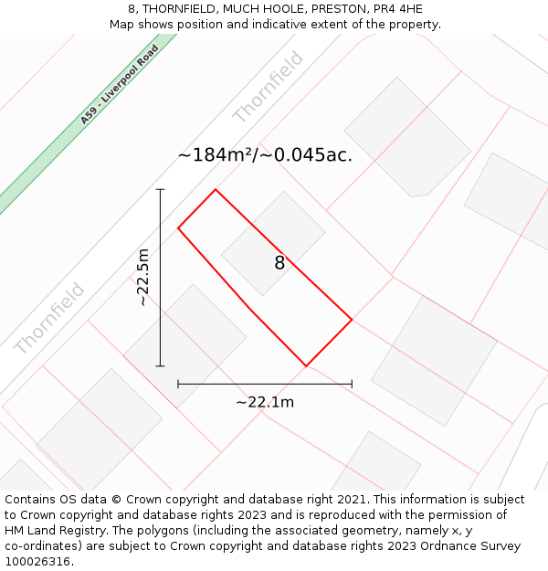 8, THORNFIELD, MUCH HOOLE, PRESTON, PR4 4HE: Plot and title map