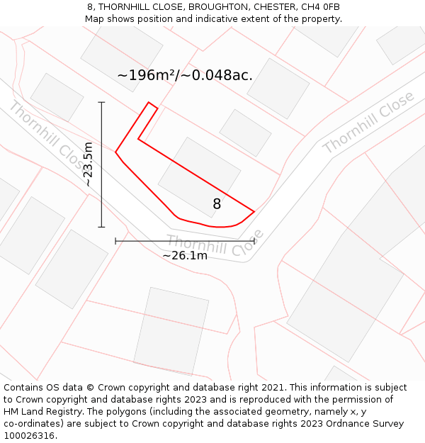 8, THORNHILL CLOSE, BROUGHTON, CHESTER, CH4 0FB: Plot and title map