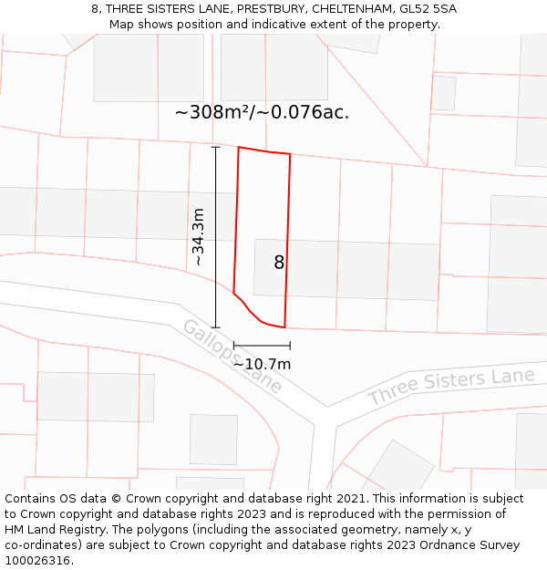 8, THREE SISTERS LANE, PRESTBURY, CHELTENHAM, GL52 5SA: Plot and title map