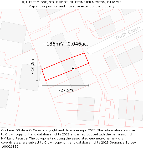 8, THRIFT CLOSE, STALBRIDGE, STURMINSTER NEWTON, DT10 2LE: Plot and title map