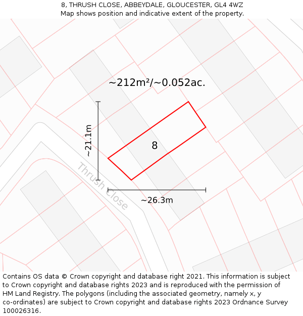 8, THRUSH CLOSE, ABBEYDALE, GLOUCESTER, GL4 4WZ: Plot and title map